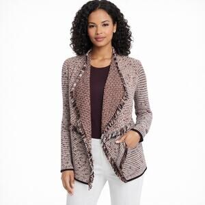 White House Black Market Size XS  Fringe Knit Jacket Cardigan  Pink Cream Black